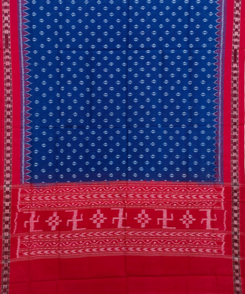 Blue Red Sambalpuri Handwoven Single Ikat Cotton Dupatta Image 2