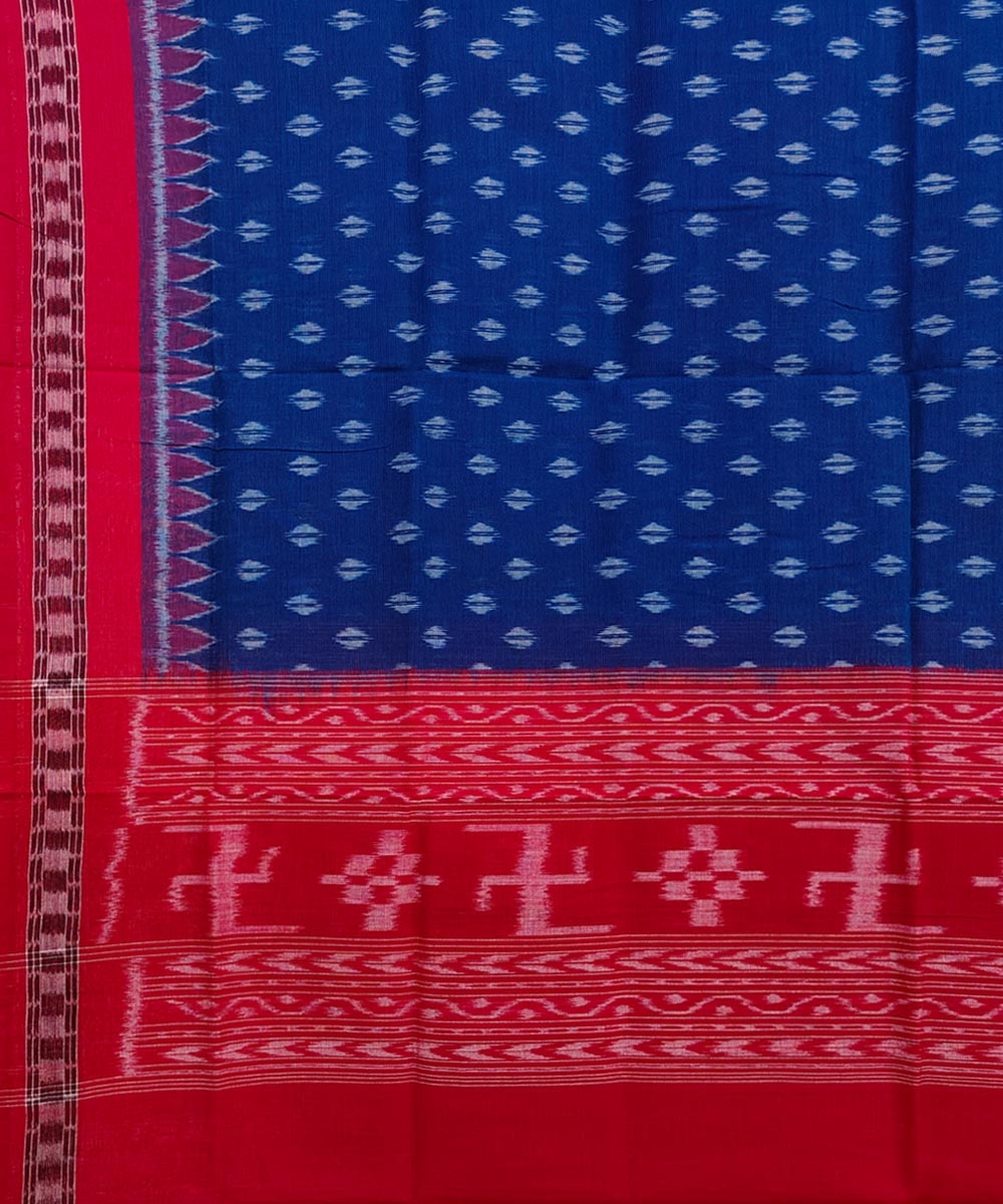 Blue Red Sambalpuri Handwoven Single Ikat Cotton Dupatta Image 3