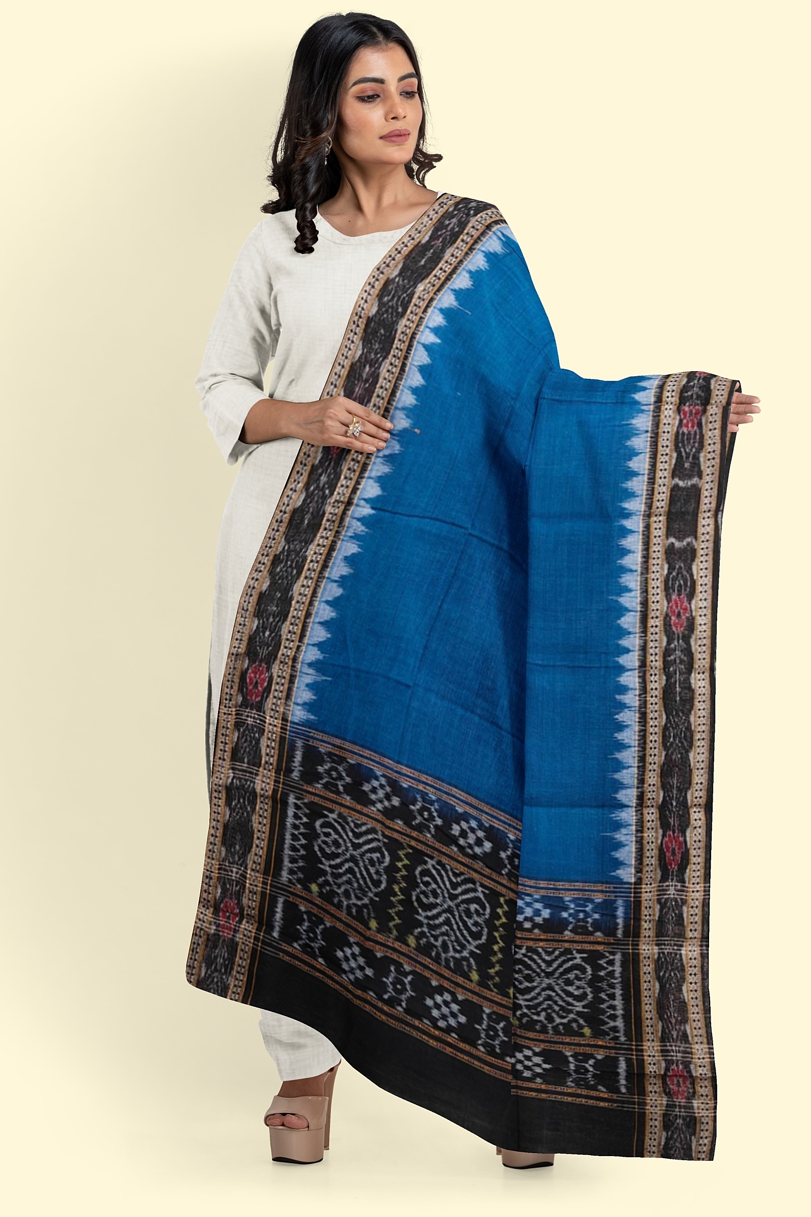 Blue Black Sambalpuri Handwoven Single Ikat Cotton Dupatta Image 1