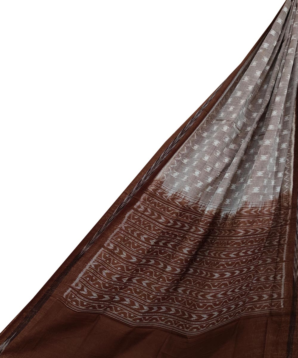 Gray Brown Sambalpuri Handwoven Single Ikat Cotton Dupatta Image 1