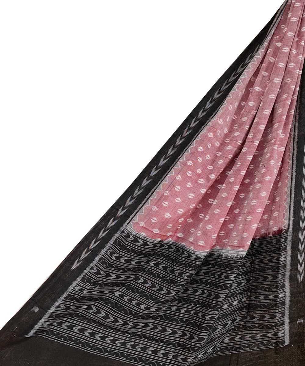 Pink Black Sambalpuri Handwoven Single Ikat Cotton Dupatta SFCDUP1721