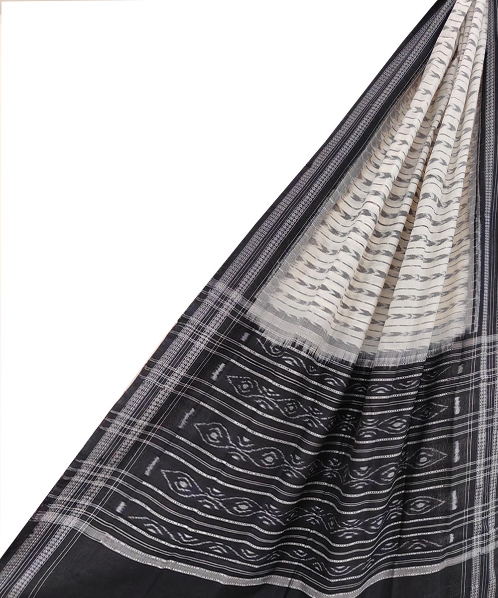 White Black Sambalpuri Handwoven Single Ikat Cotton Dupatta SFCDUP1722