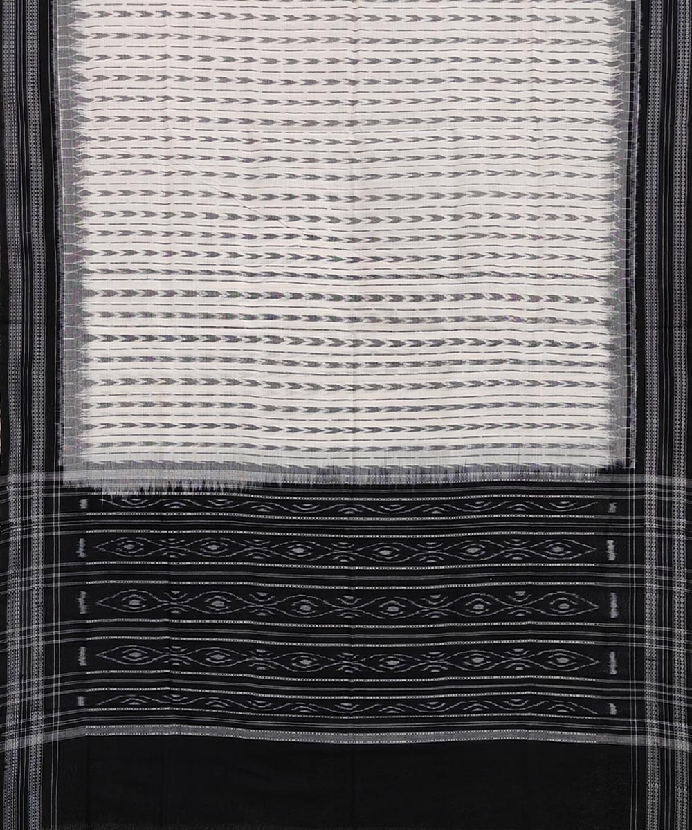 White Black Sambalpuri Handwoven Single Ikat Cotton Dupatta Image 2