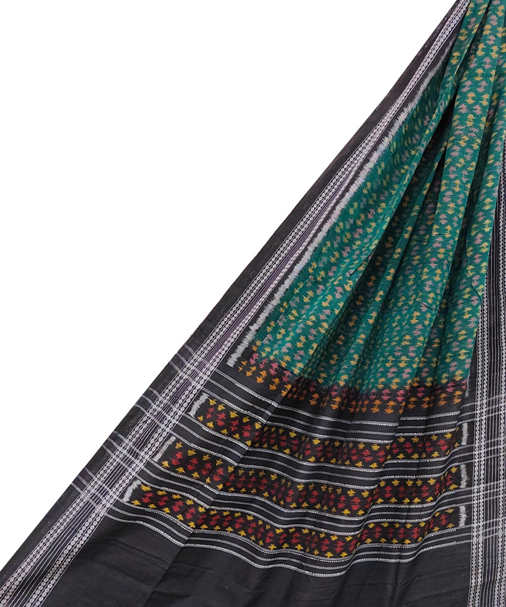 Green Black Sambalpuri Handwoven Single Ikat Cotton Dupatta SFCDUP1724