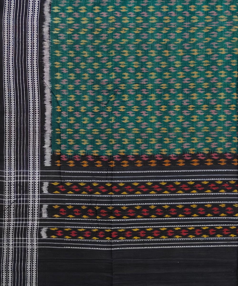 Green Black Sambalpuri Handwoven Single Ikat Cotton Dupatta Image 3