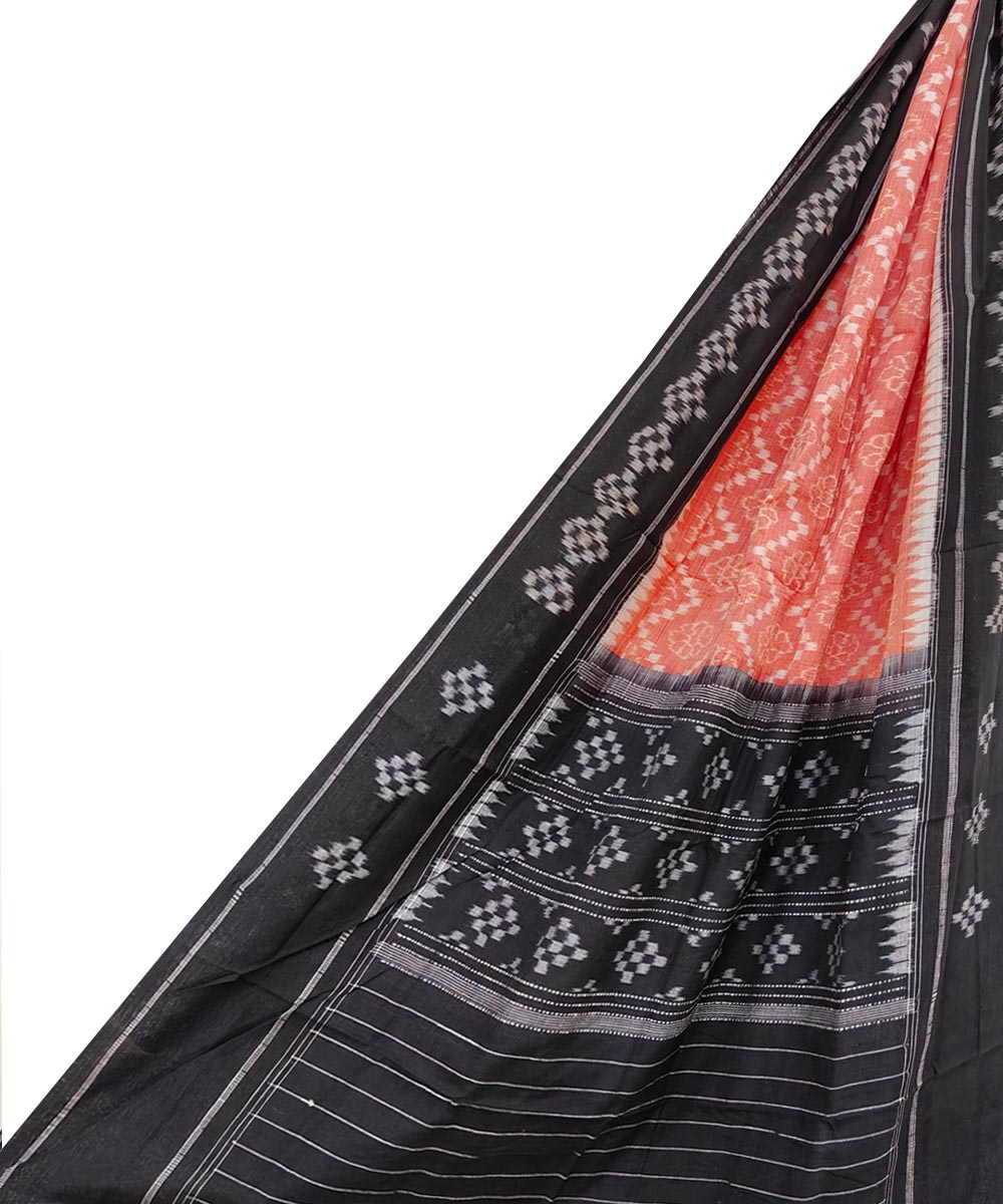 Orange Black Sambalpuri Handwoven Single Ikat Cotton Dupatta SFCDUP1725