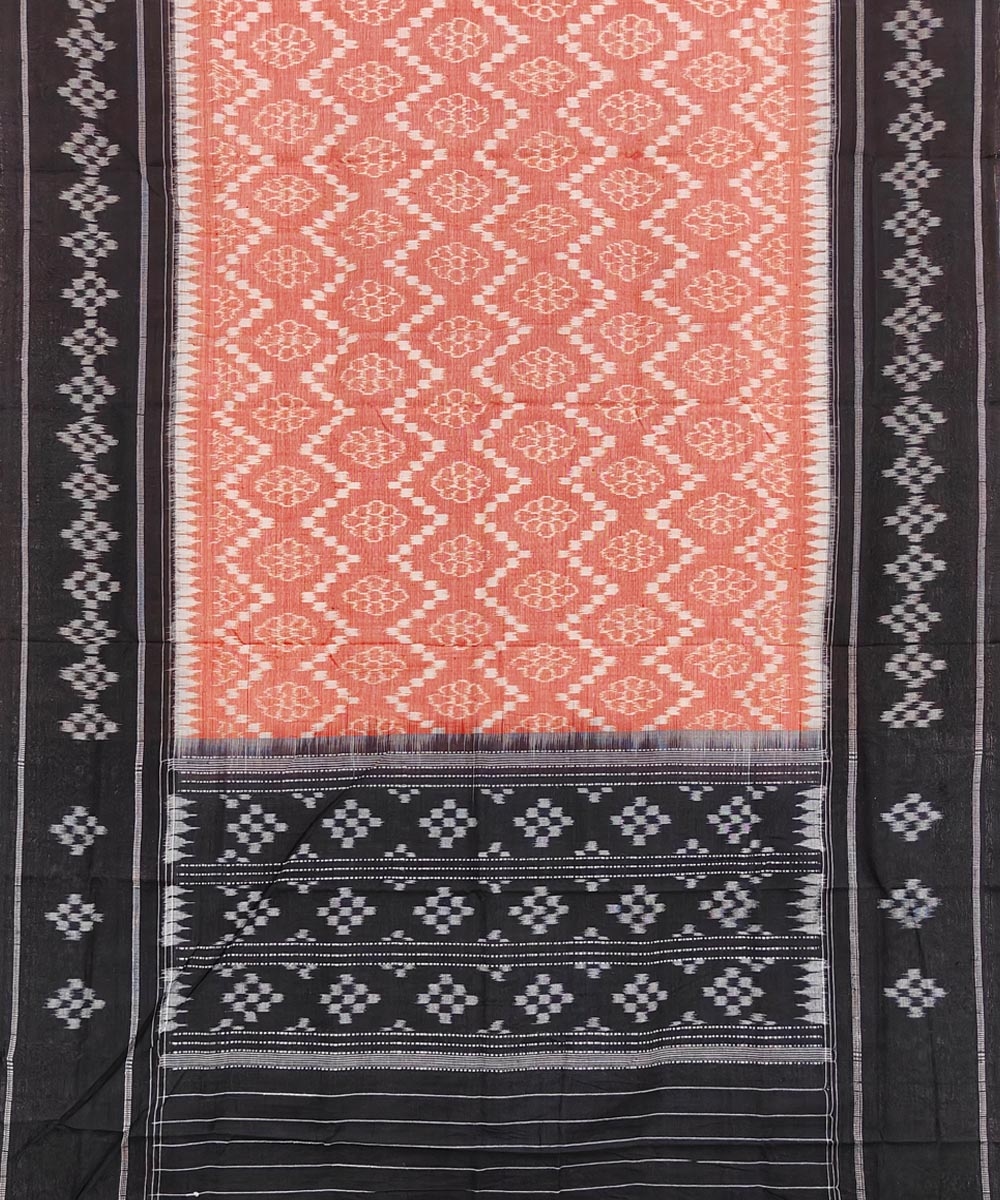 Orange Black Sambalpuri Handwoven Single Ikat Cotton Dupatta Image 2