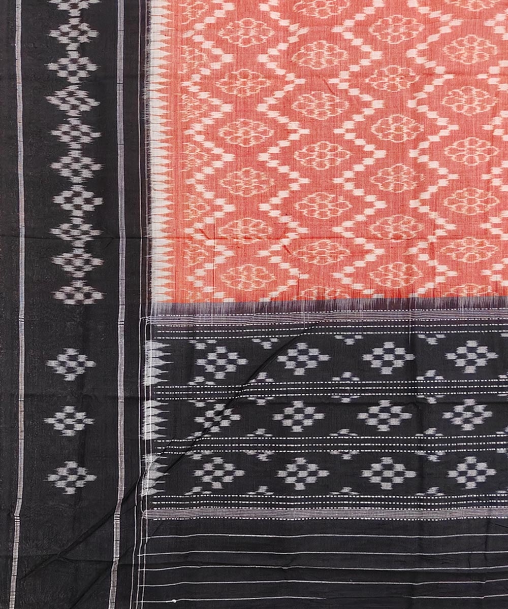 Orange Black Sambalpuri Handwoven Single Ikat Cotton Dupatta Image 3