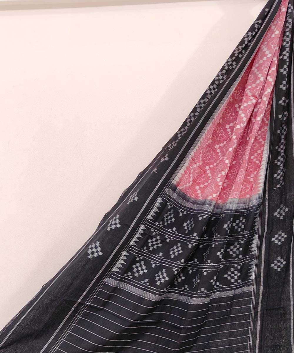 Pink Black Sambalpuri Handwoven Single Ikat Cotton Dupatta SFCDUP1726