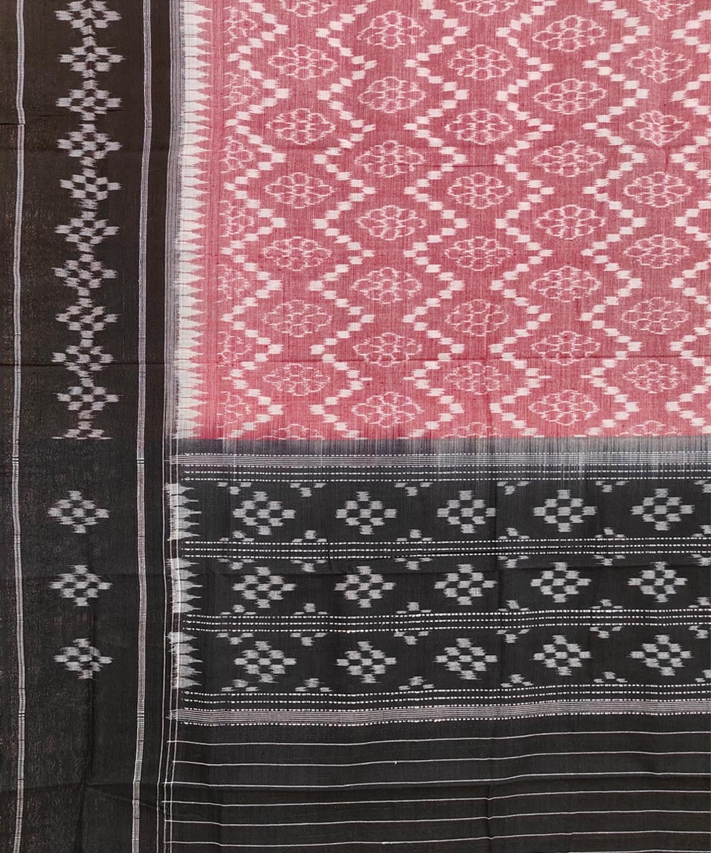 Pink Black Sambalpuri Handwoven Single Ikat Cotton Dupatta Image 3