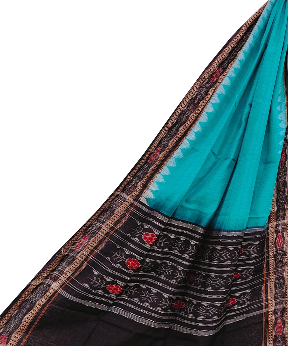 Green Black Sambalpuri Handwoven Single Ikat Cotton Dupatta Image 1