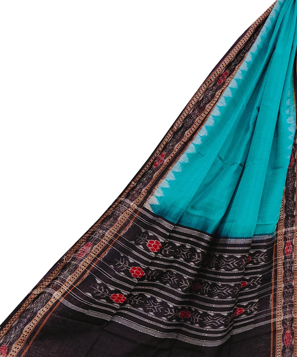 Green Black Sambalpuri Handwoven Single Ikat Cotton Dupatta SFCDUP1727