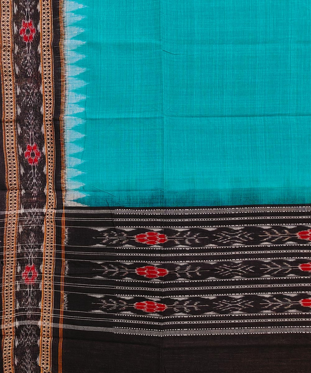 Green Black Sambalpuri Handwoven Single Ikat Cotton Dupatta Image 3