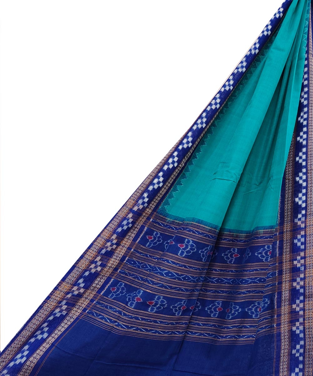 Green Blue Sambalpuri Handwoven Single Ikat Cotton Dupatta SFCDUP1729