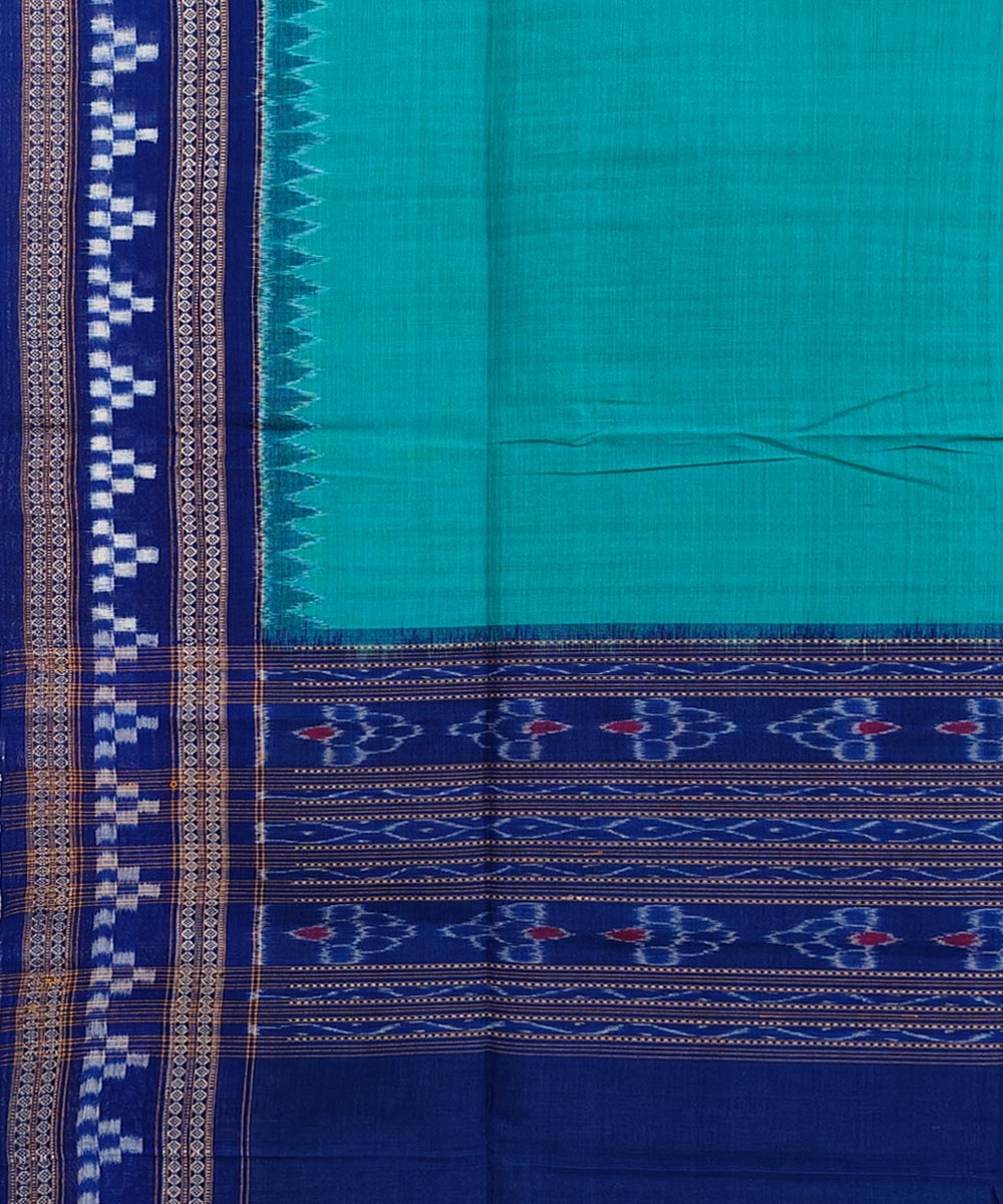 Green Blue Sambalpuri Handwoven Single Ikat Cotton Dupatta Image 3