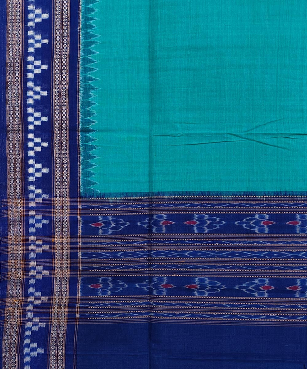 Green Blue Sambalpuri Handwoven Single Ikat Cotton Dupatta Image 3