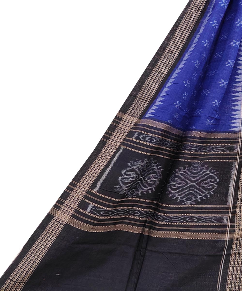 Blue Black Sambalpuri Handwoven Single Ikat Cotton Stole SFCSTL1732