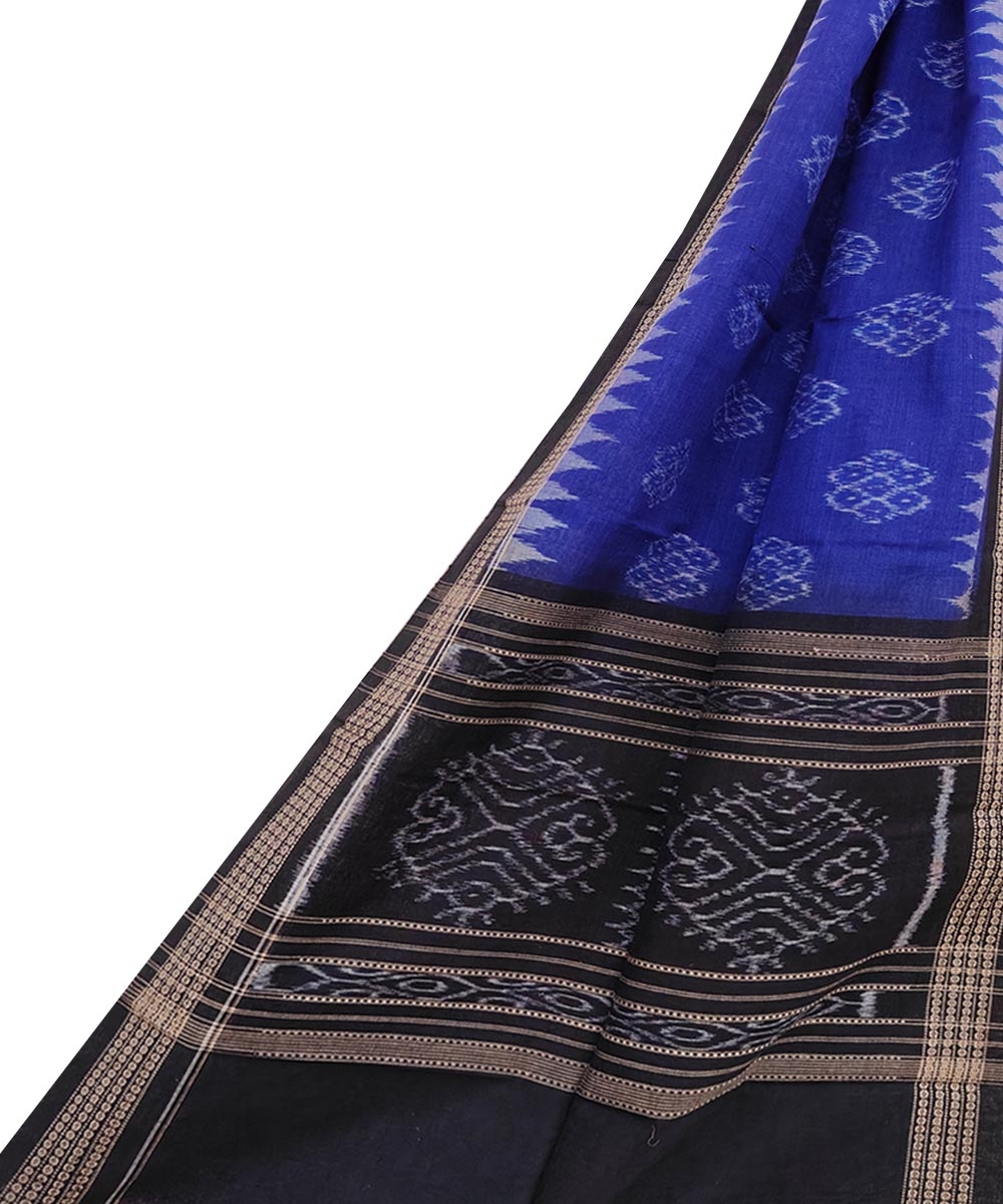 Blue Black Sambalpuri Handwoven Single Ikat Cotton Stole SFCSTL1734