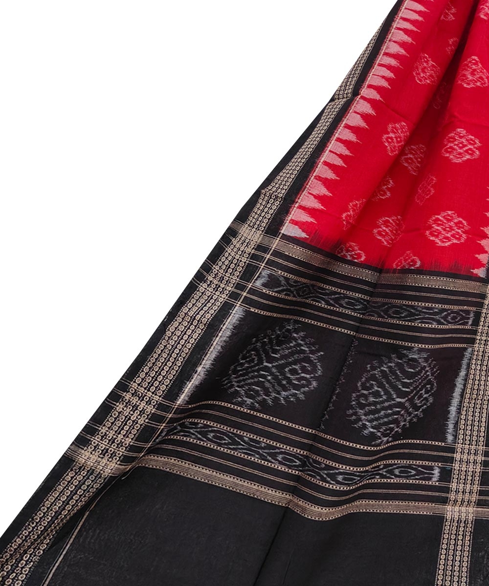 Maroon Black Sambalpuri Handwoven Single Ikat Cotton Stole SFCSTL1735