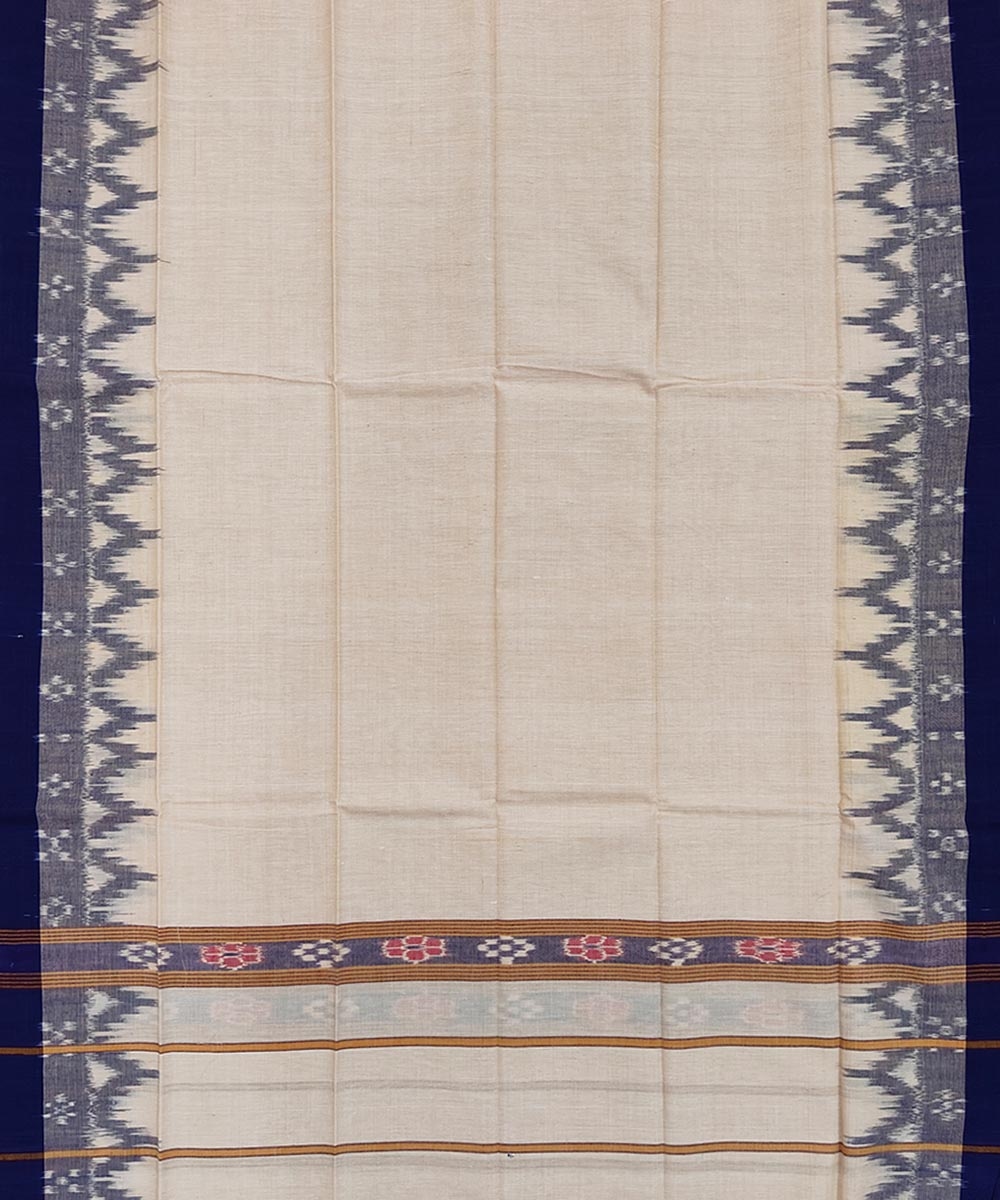 Beige Blue Sambalpuri Handwoven Cotton Gamuchha Image 3