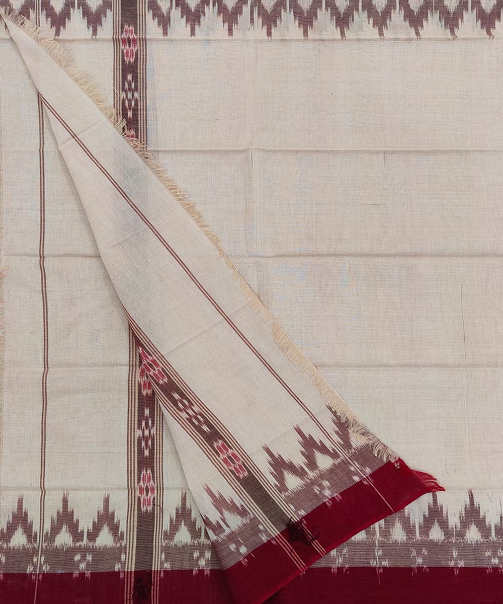 Beige Maroon Sambalpuri Handwoven Cotton Gamuchha Image 2