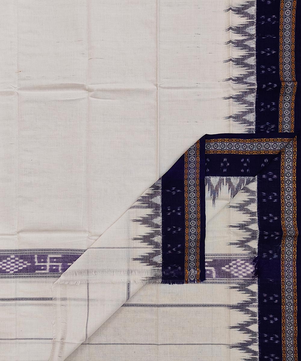 White Blue Sambalpuri Handwoven Cotton Gamuchha SFCGAM1748