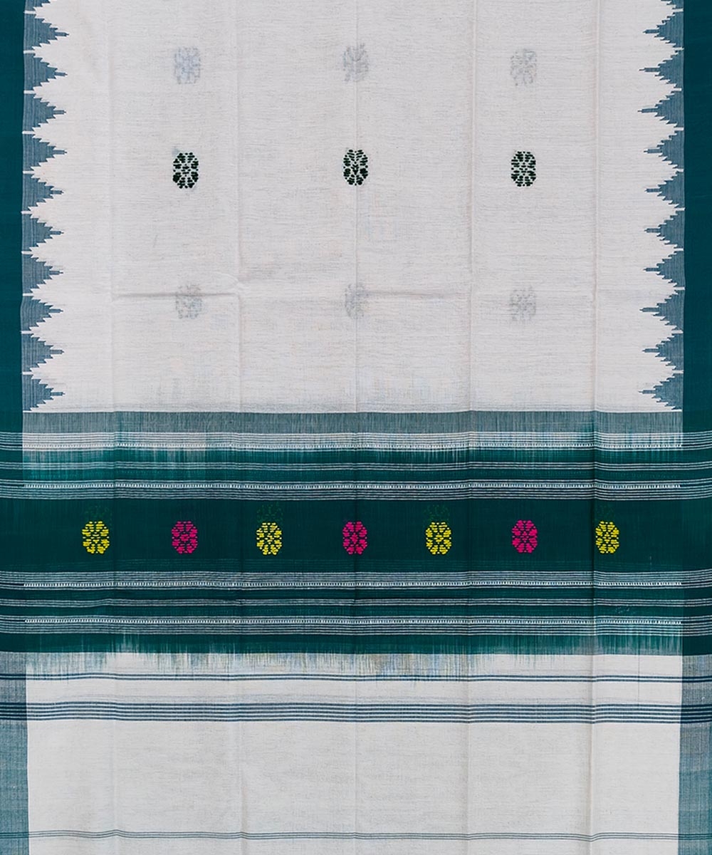 White Green Sambalpuri Handwoven Cotton Gamuchha Image 3