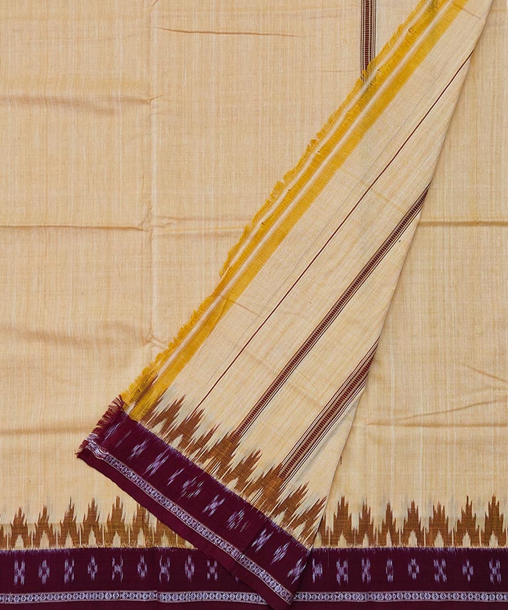 Yellow Maroon Sambalpuri Handwoven Ikat Cotton Joda Image 2