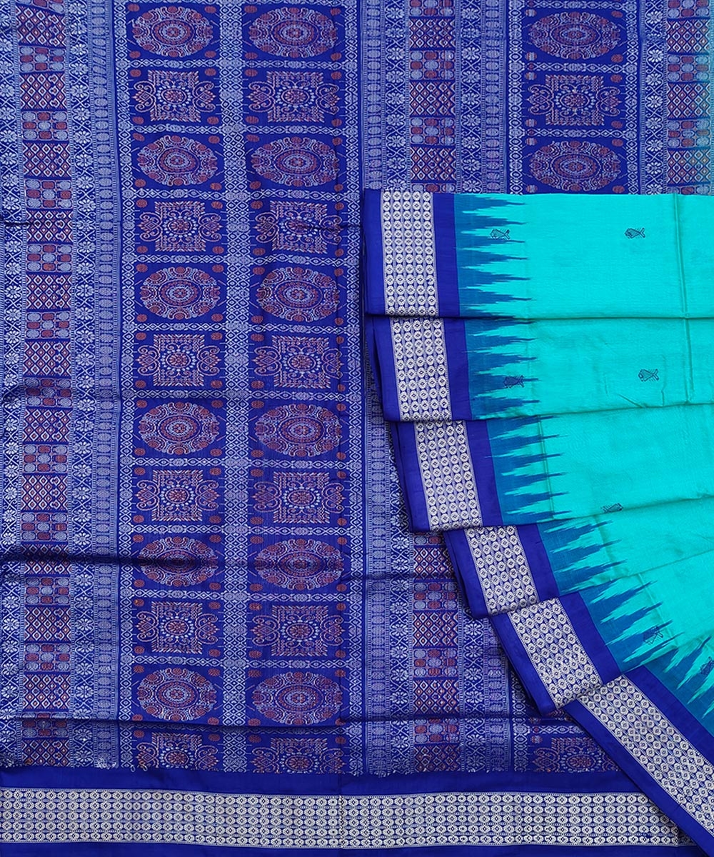 Green Blue Handwoven Bomkei Silk Saree SFSSAR1758