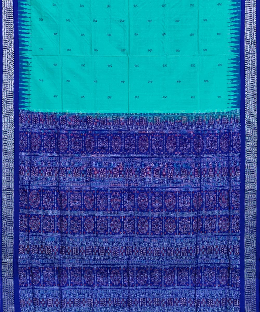 Green Blue Handwoven Bomkei Silk Saree Image 2