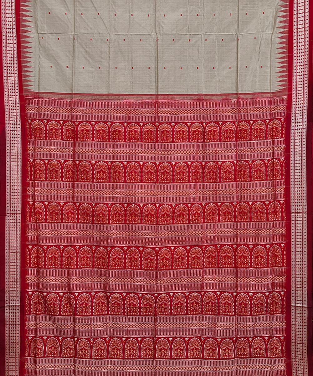 Peach Taffy Maroon Handwoven Bomkei Silk Saree Image 2