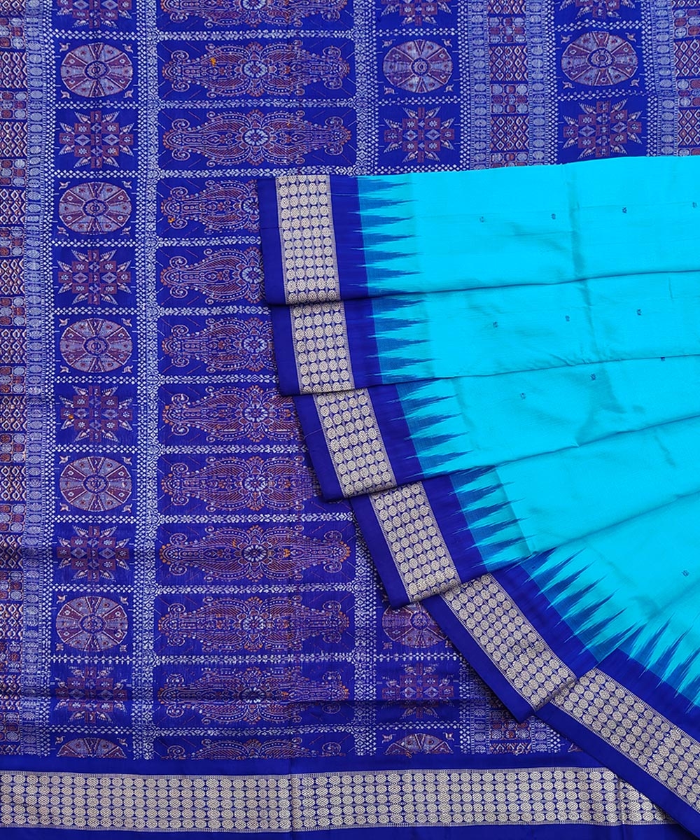 Copper Sulphite Blue Handwoven Bomkei Silk Saree Image 1
