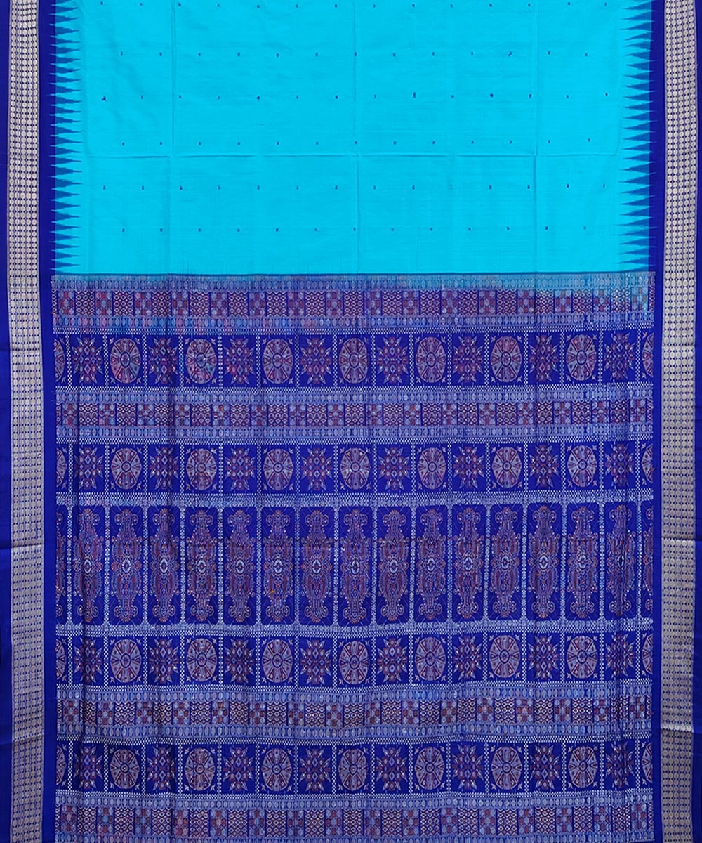 Copper Sulphite Blue Handwoven Bomkei Silk Saree Image 2