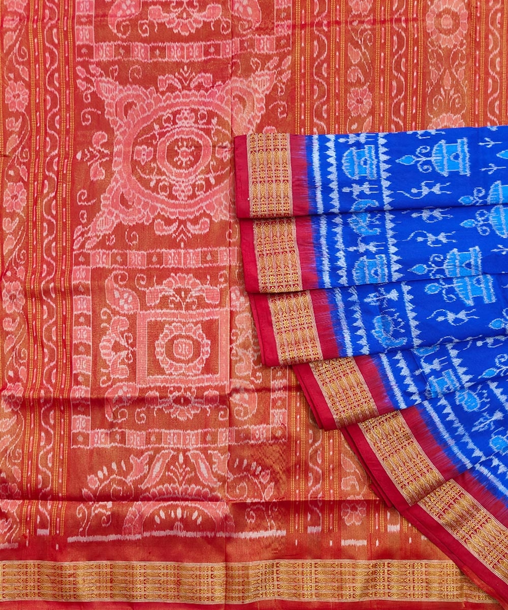 Blue Maroon Sambalpuri Handwoven Silk Saree Image 1