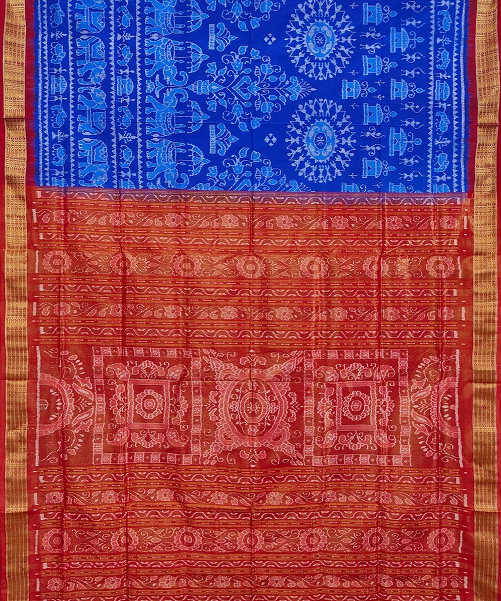 Blue Maroon Sambalpuri Handwoven Silk Saree Image 2