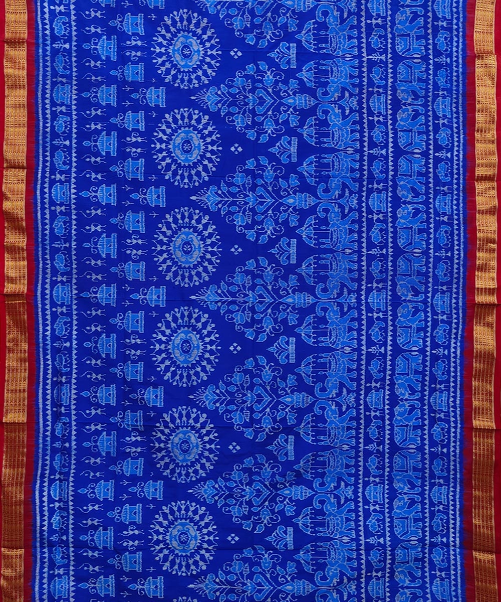 Blue Maroon Sambalpuri Handwoven Silk Saree Image 3