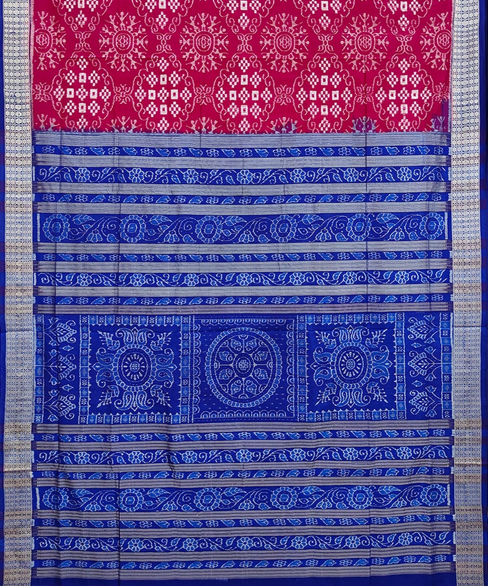 Pink Blue Sambalpuri Handwoven Silk Saree Image 2