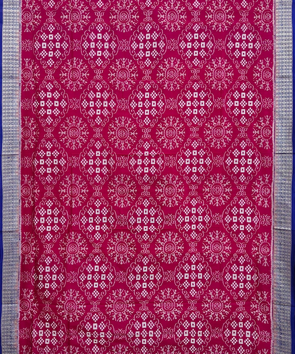 Pink Blue Sambalpuri Handwoven Silk Saree Image 3