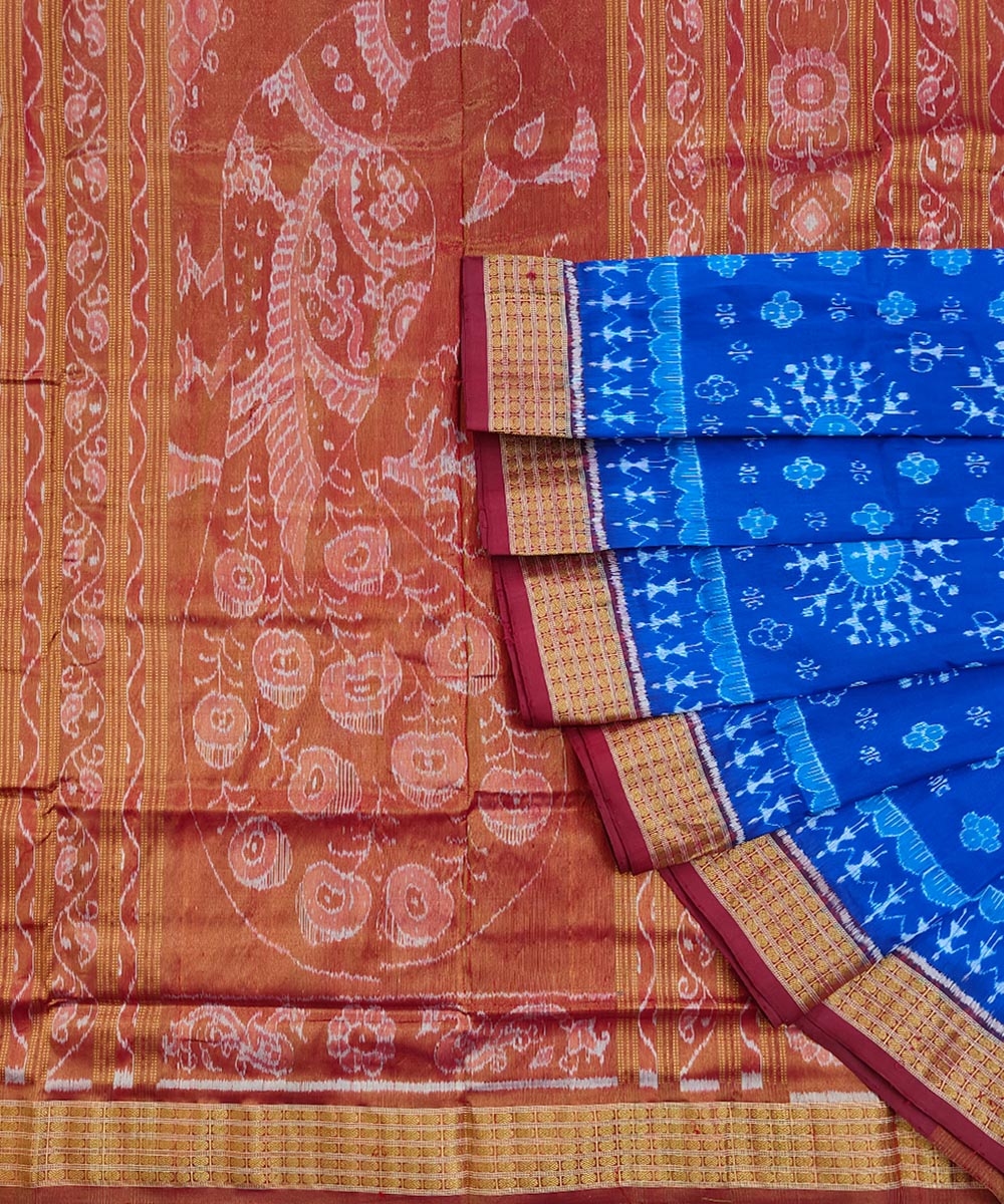 Blue Maroon Sambalpuri Handwoven Silk Saree SFSSAR1763