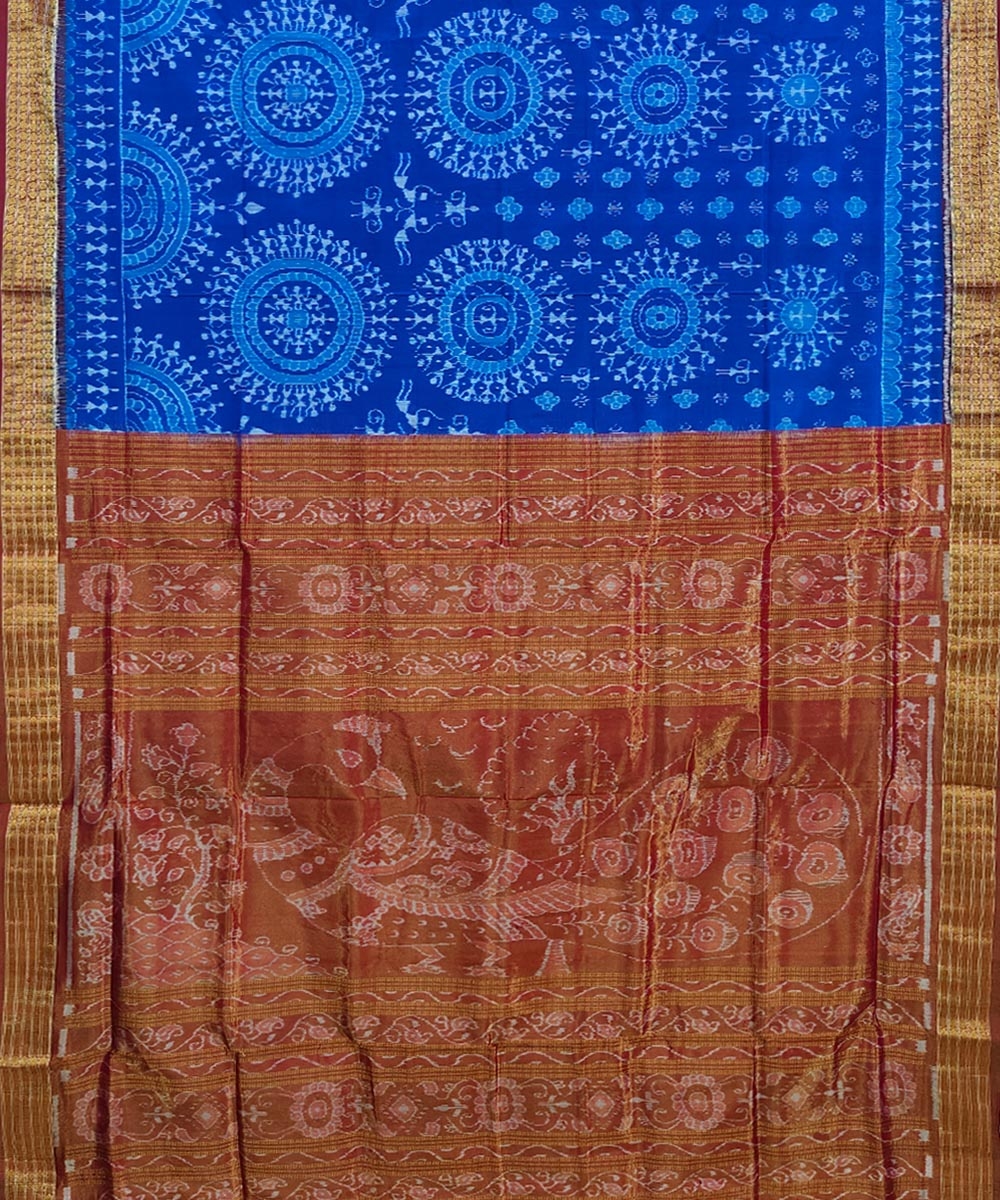 Blue Maroon Sambalpuri Handwoven Silk Saree Image 2