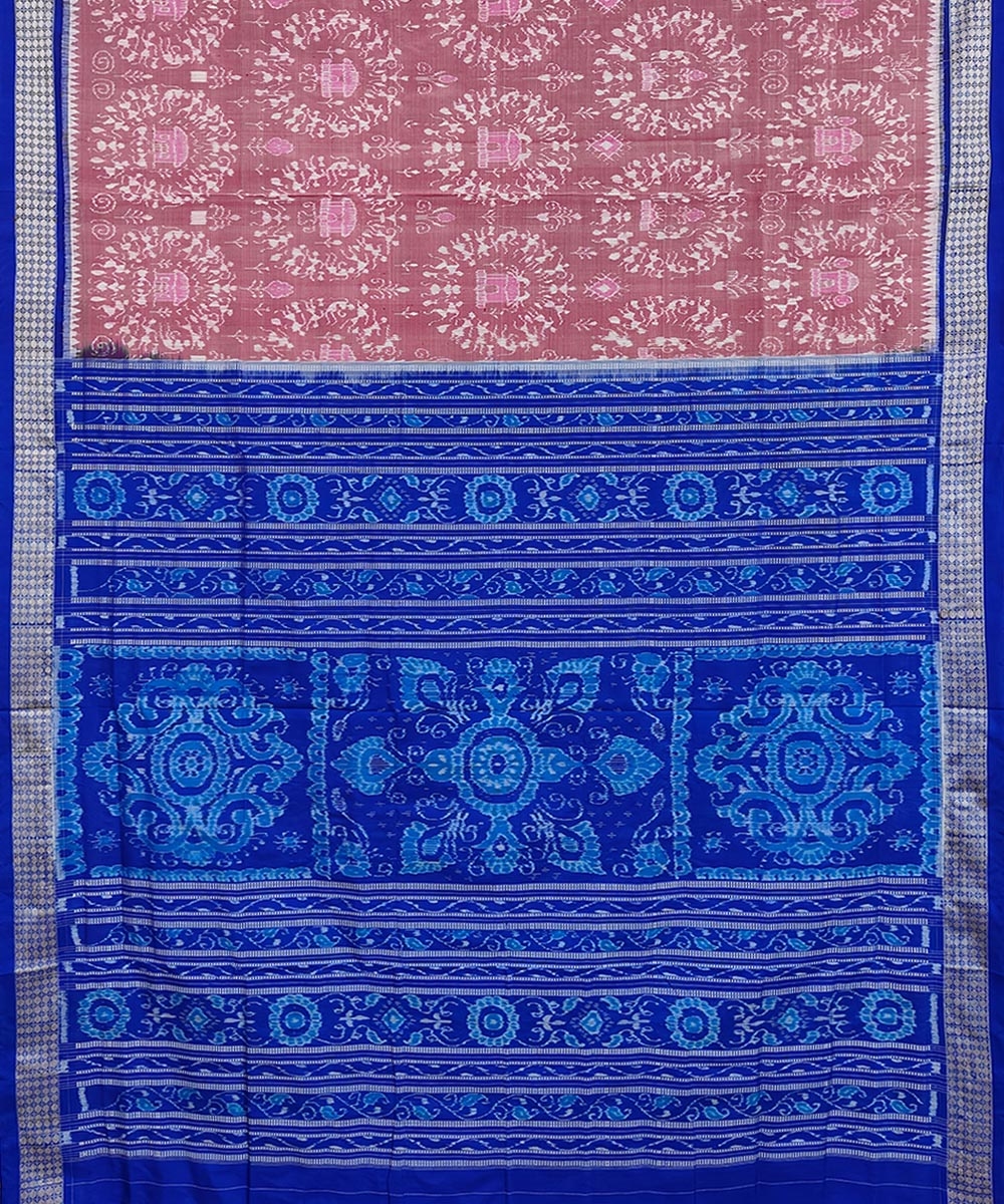 Pink Blue Sambalpuri Handwoven Silk Saree Image 2