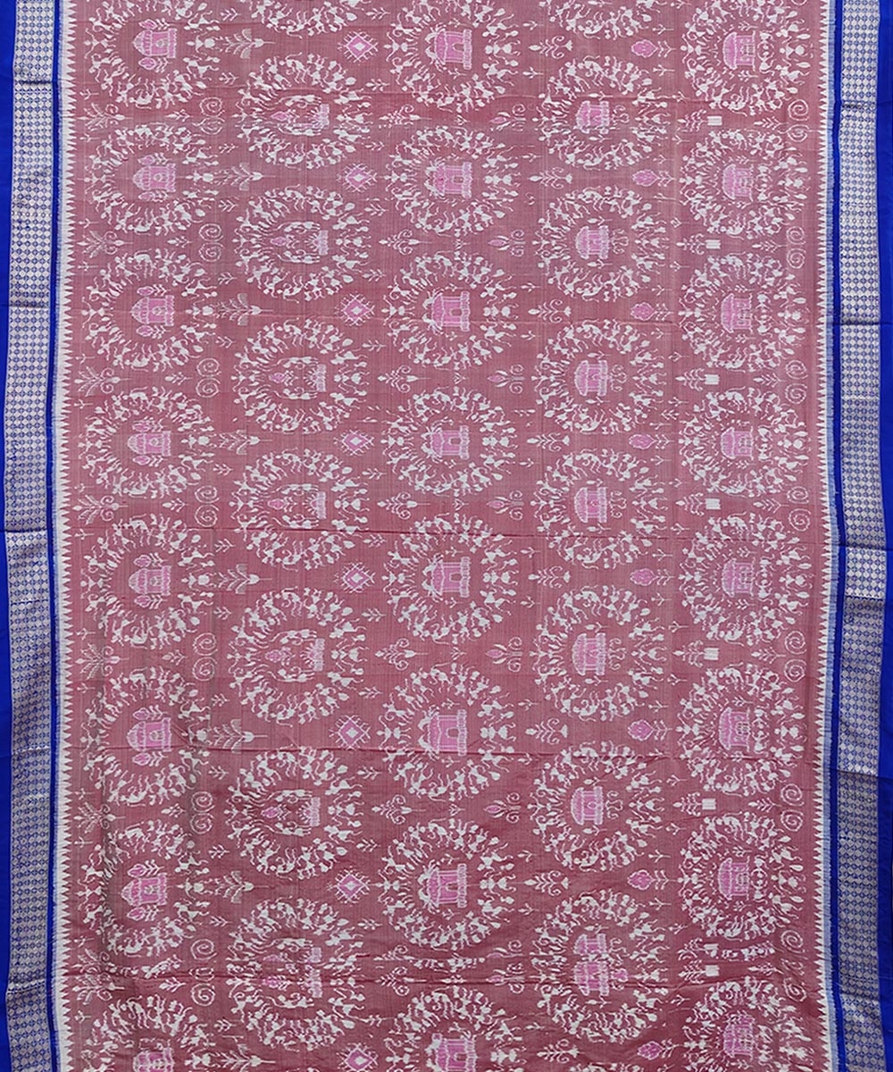 Pink Blue Sambalpuri Handwoven Silk Saree Image 3