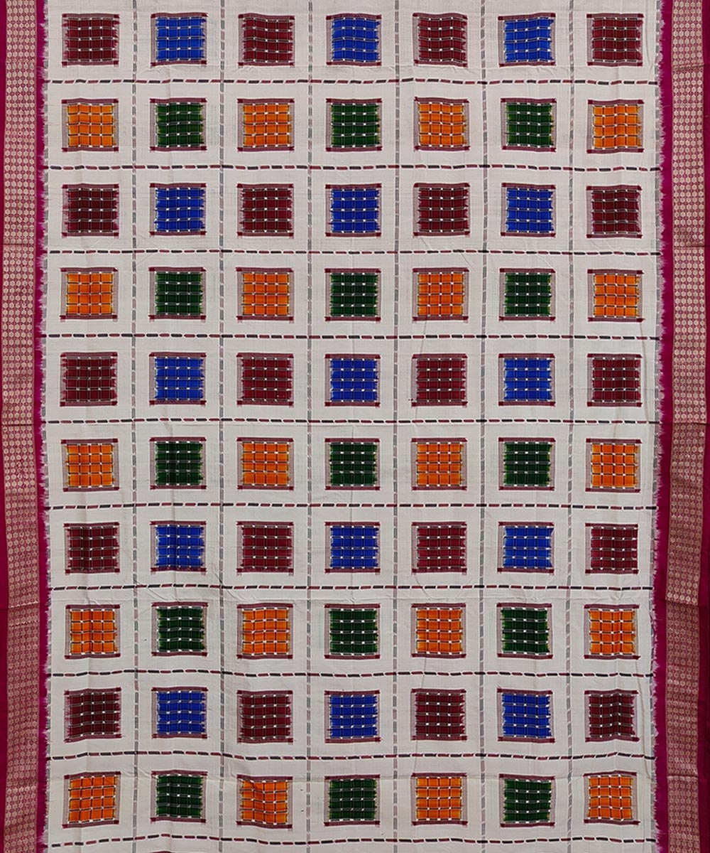 White Maroon Sambalpuri Handwoven Silk Saree Image 3