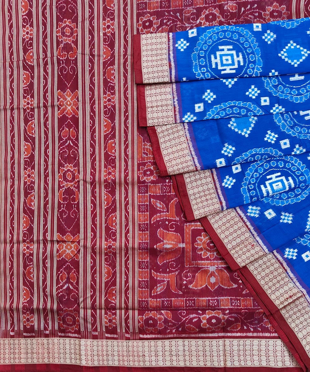 Blue Maroon Sambalpuri Handwoven Silk Saree SFSSAR1766