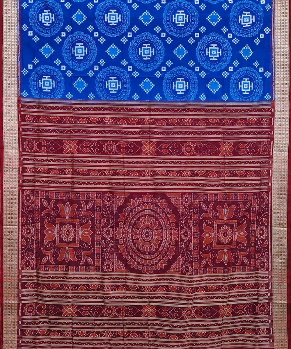 Blue Maroon Sambalpuri Handwoven Silk Saree Image 2