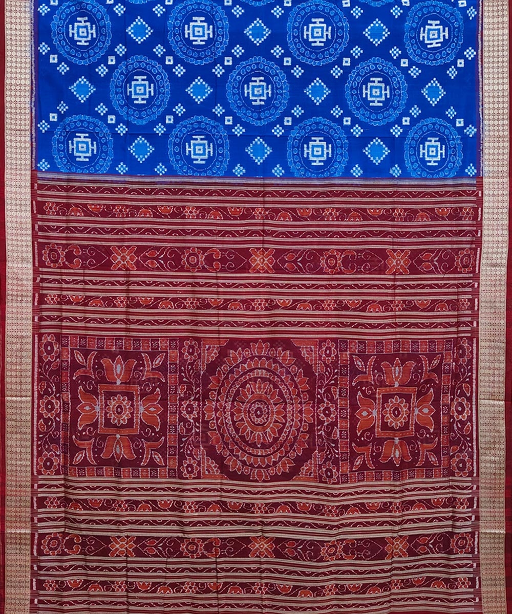 Blue Maroon Sambalpuri Handwoven Silk Saree Image 2