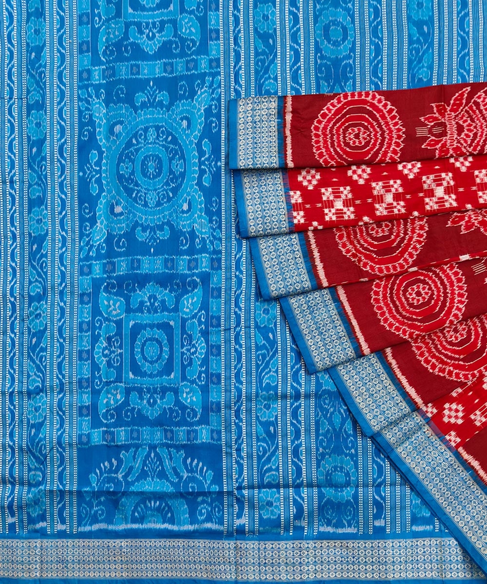 Red Blue Sambalpuri Handwoven Silk Saree SFSSAR1767