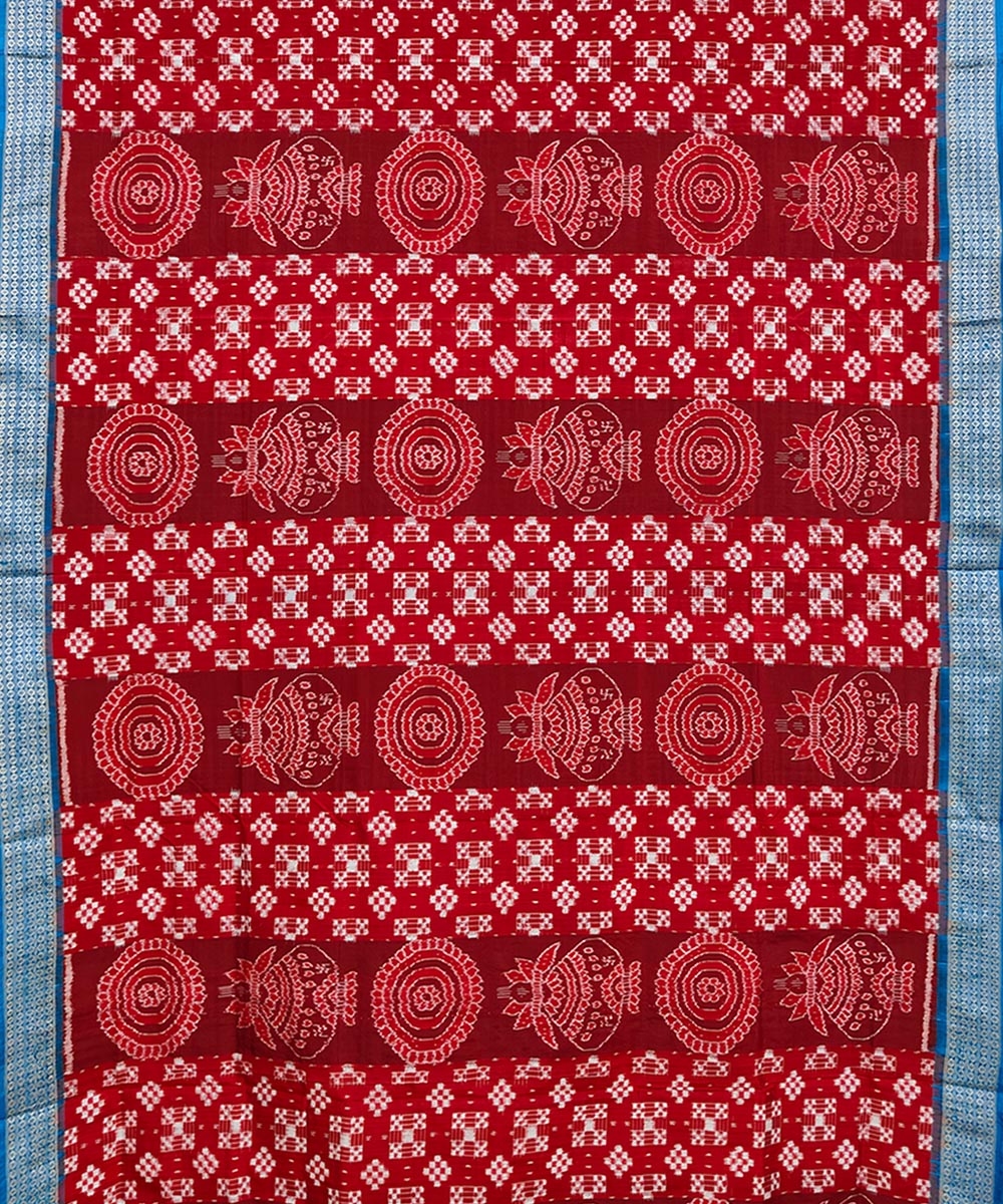 Red Blue Sambalpuri Handwoven Silk Saree Image 3