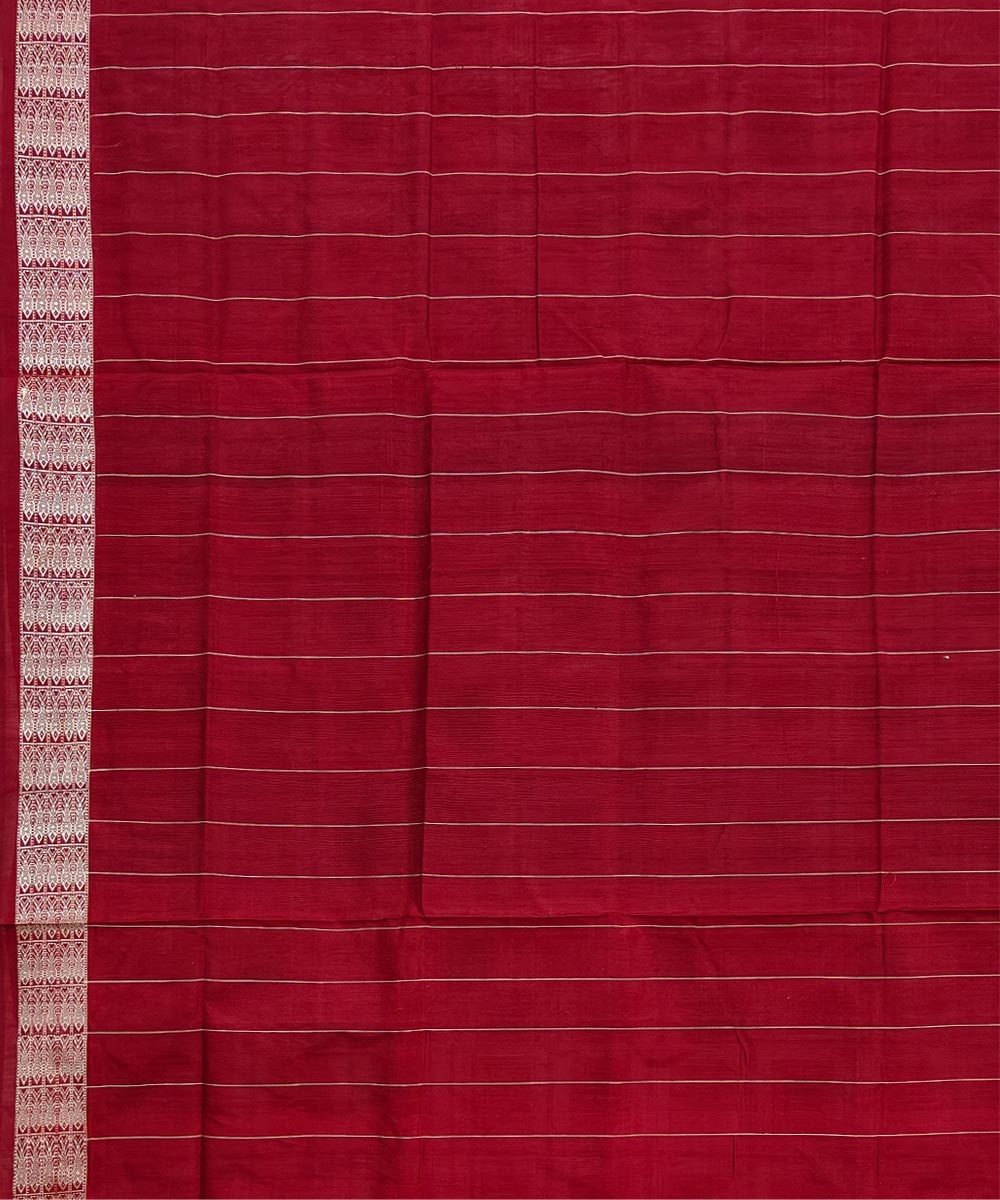 White Maroon Sambalpuri Handwoven Silk Saree Image 4