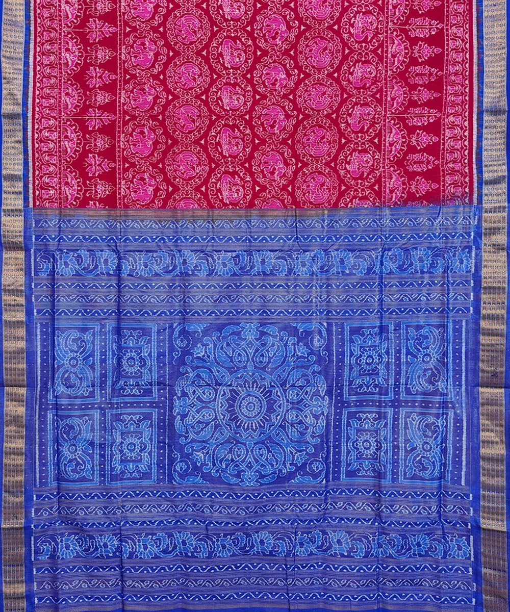 Red Blue Sambalpuri Handwoven Silk Saree Image 2